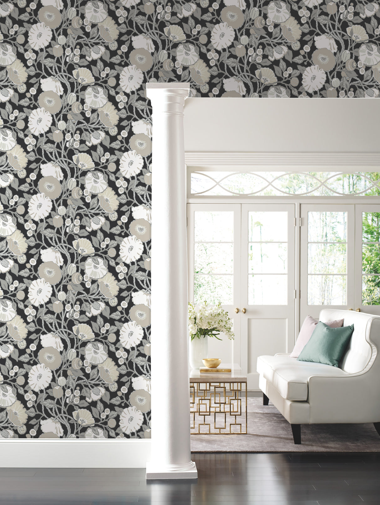 York BW3981 Vincent Poppies Black & Cream Wallpaper