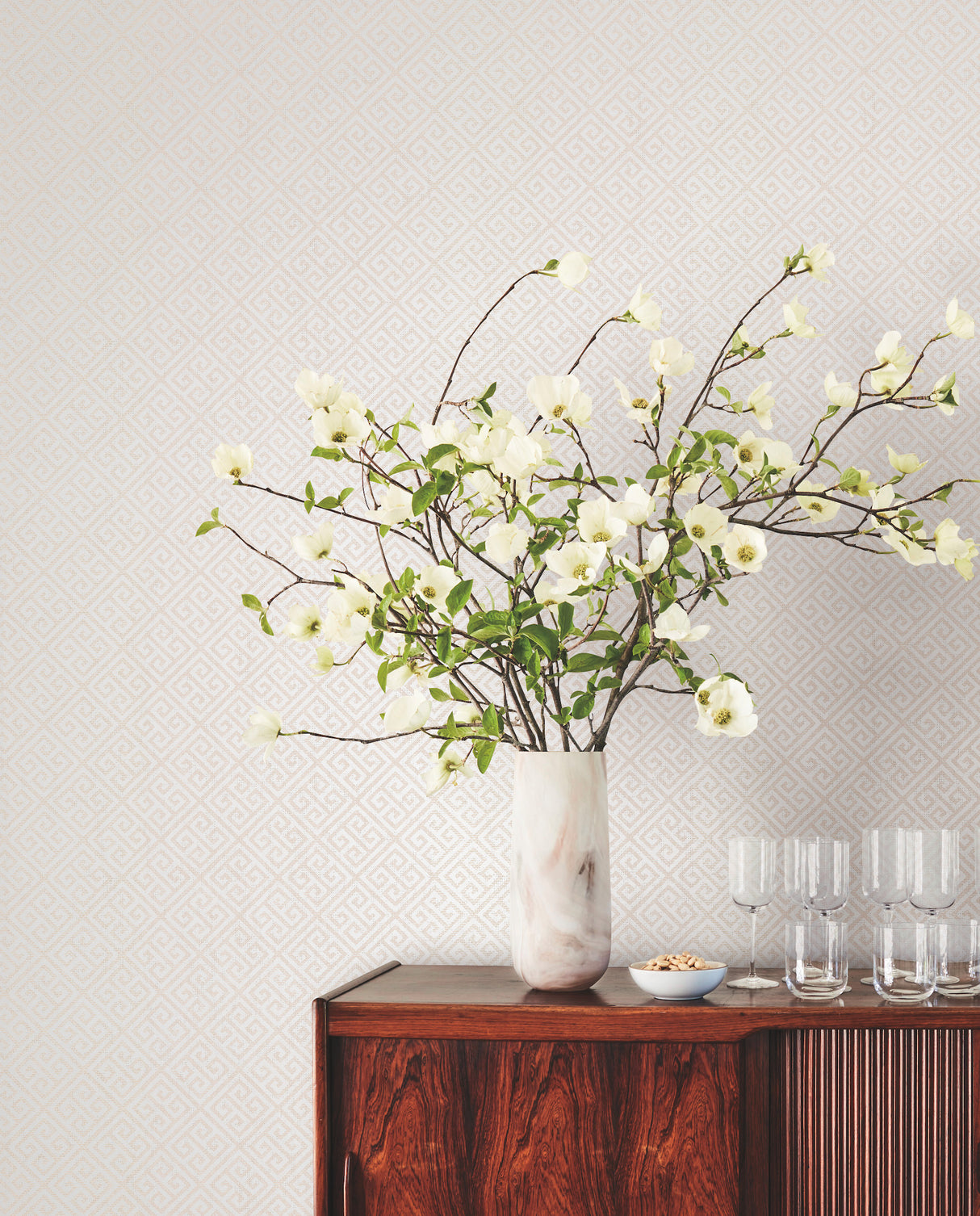 York BW3991 Grecian Geometric Pearl & White Wallpaper