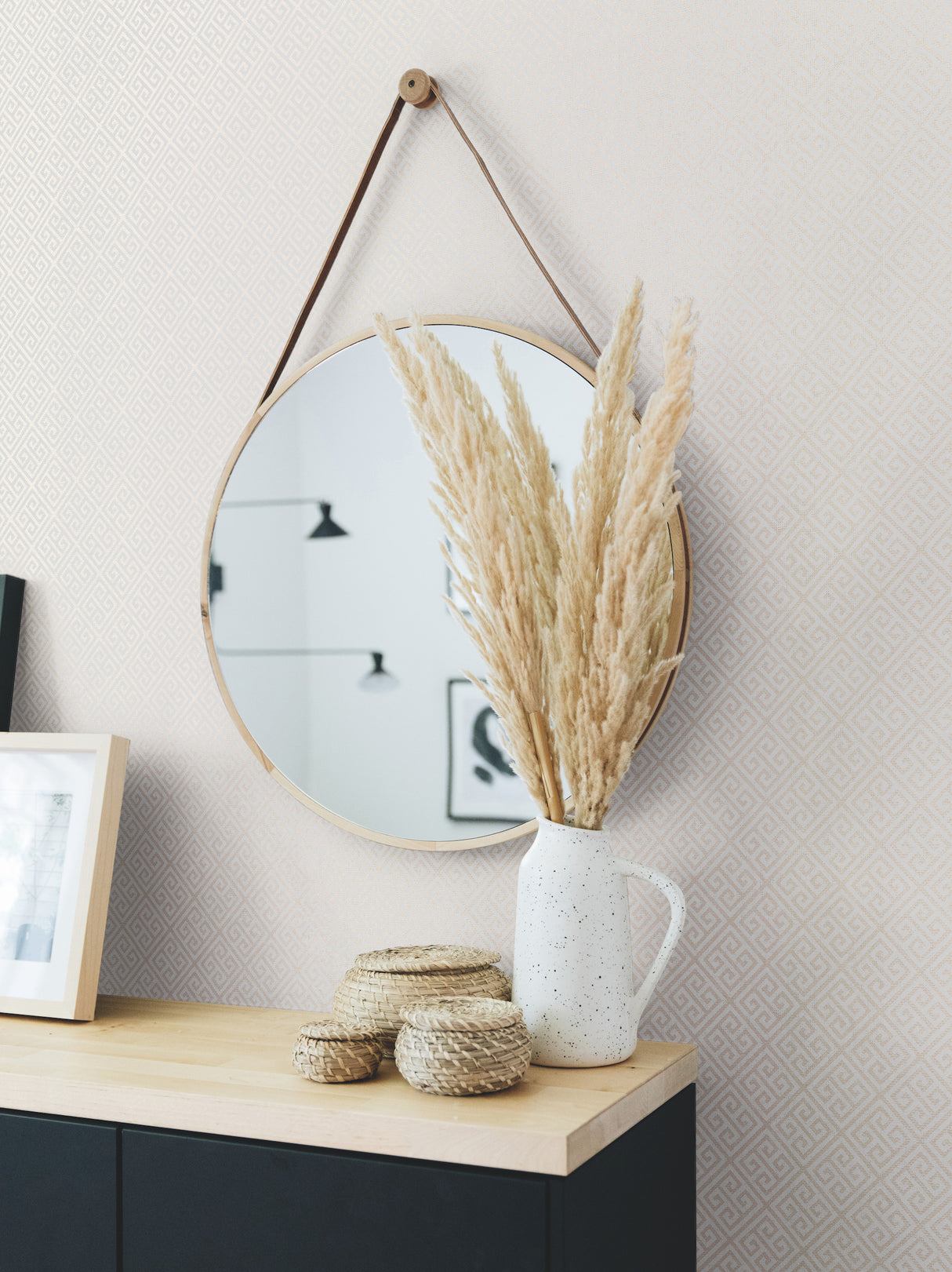 York BW3991 Grecian Geometric Pearl & White Wallpaper