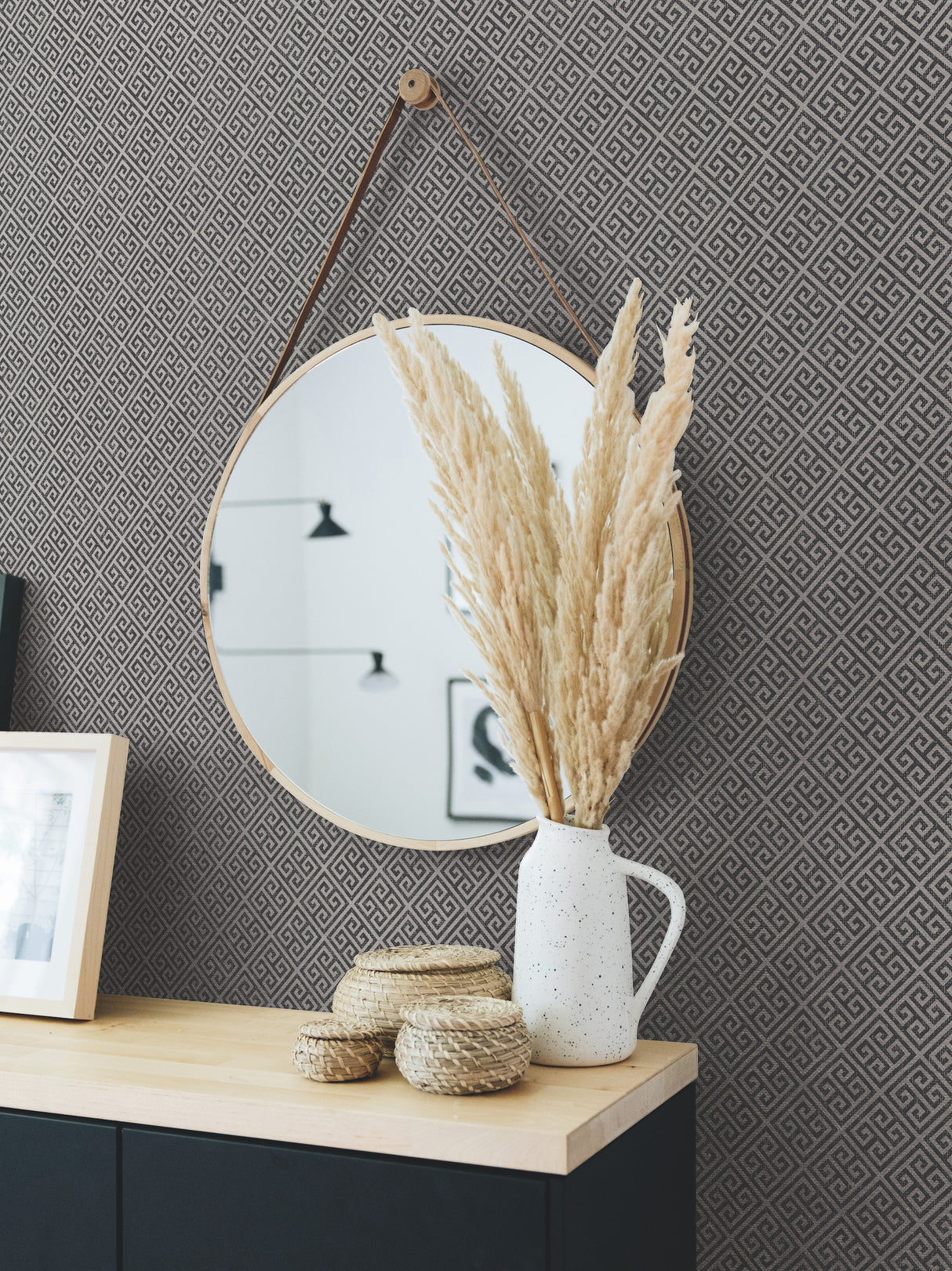 York BW3993 Grecian Geometric Silver & Black Wallpaper