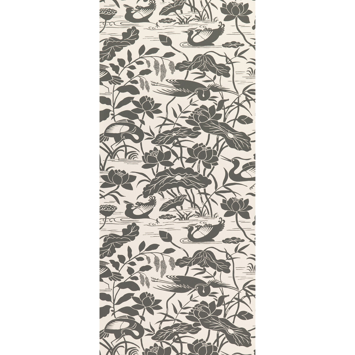 G P & J BAKER BW45089.1.0 HERON & LOTUS FLOWER BLACK/WHITE Wallpaper - Eade's Wallpaper