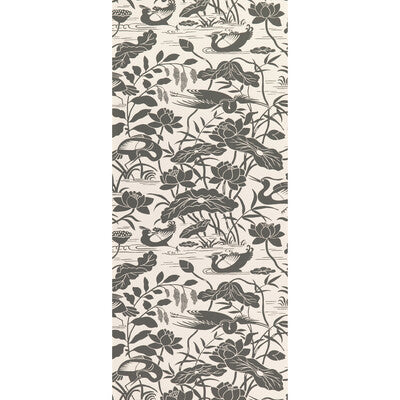 G P & J BAKER BW45089.1.0 HERON & LOTUS FLOWER BLACK/WHITE Wallpaper - Eade's Wallpaper