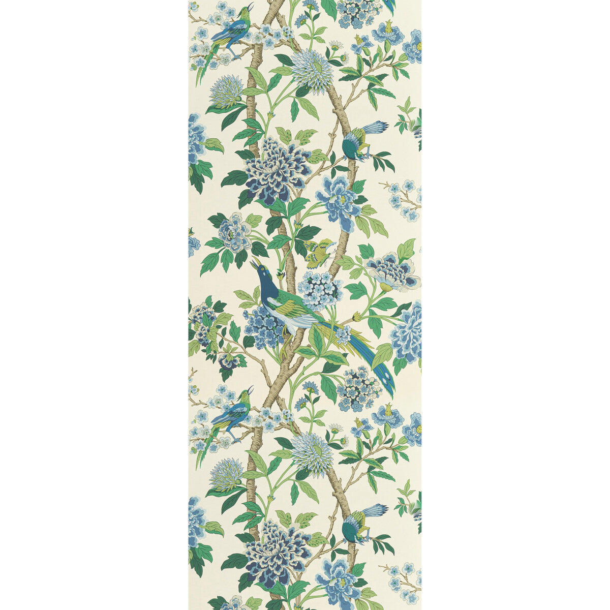G P & J BAKER BW45091.1.0 HYDRANGEA BIRD EMERALD/BLUE Wallpaper - Eade's Wallpaper