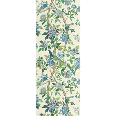 G P & J BAKER BW45091.1.0 HYDRANGEA BIRD EMERALD/BLUE Wallpaper - Eade's Wallpaper