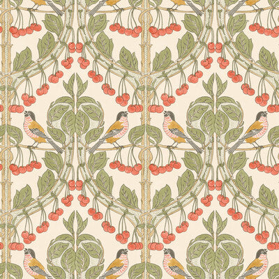G P & J BAKER BW45100.1.0 BIRDS & CHERRIES RED/GREEN Wallpaper - Eade's Wallpaper