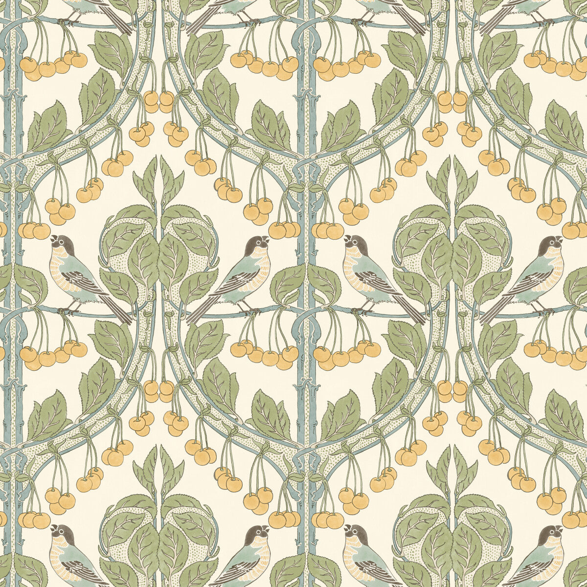 G P & J BAKER BW45100.3.0 BIRDS & CHERRIES AQUA Wallpaper - Eade's Wallpaper