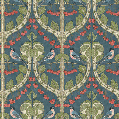 G P & J BAKER BW45100.5.0 BIRDS & CHERRIES INDIGO Wallpaper - Eade's Wallpaper