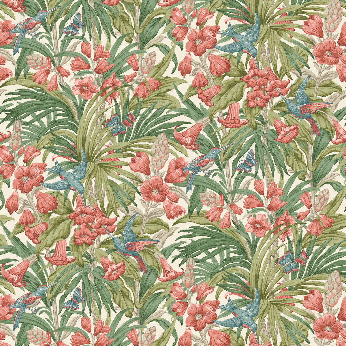 G P & J BAKER BW45103.1.0 TRUMPET FLOWERS RED/GREEN Wallpaper - Eade's Wallpaper