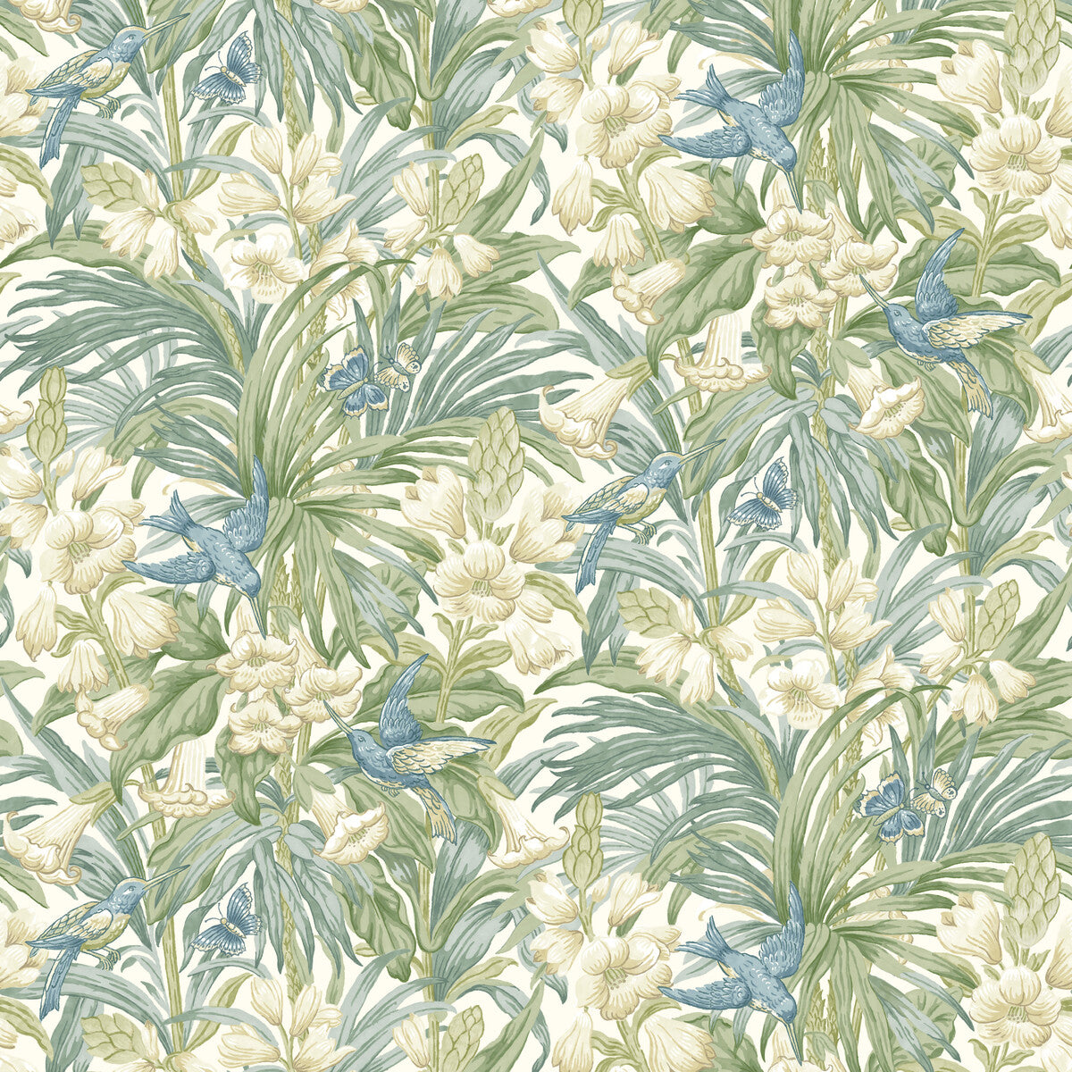 G P & J BAKER BW45103.2.0 TRUMPET FLOWERS BLUE/GREEN Wallpaper - Eade's Wallpaper