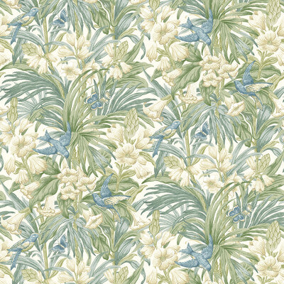 G P & J BAKER BW45103.2.0 TRUMPET FLOWERS BLUE/GREEN Wallpaper - Eade's Wallpaper