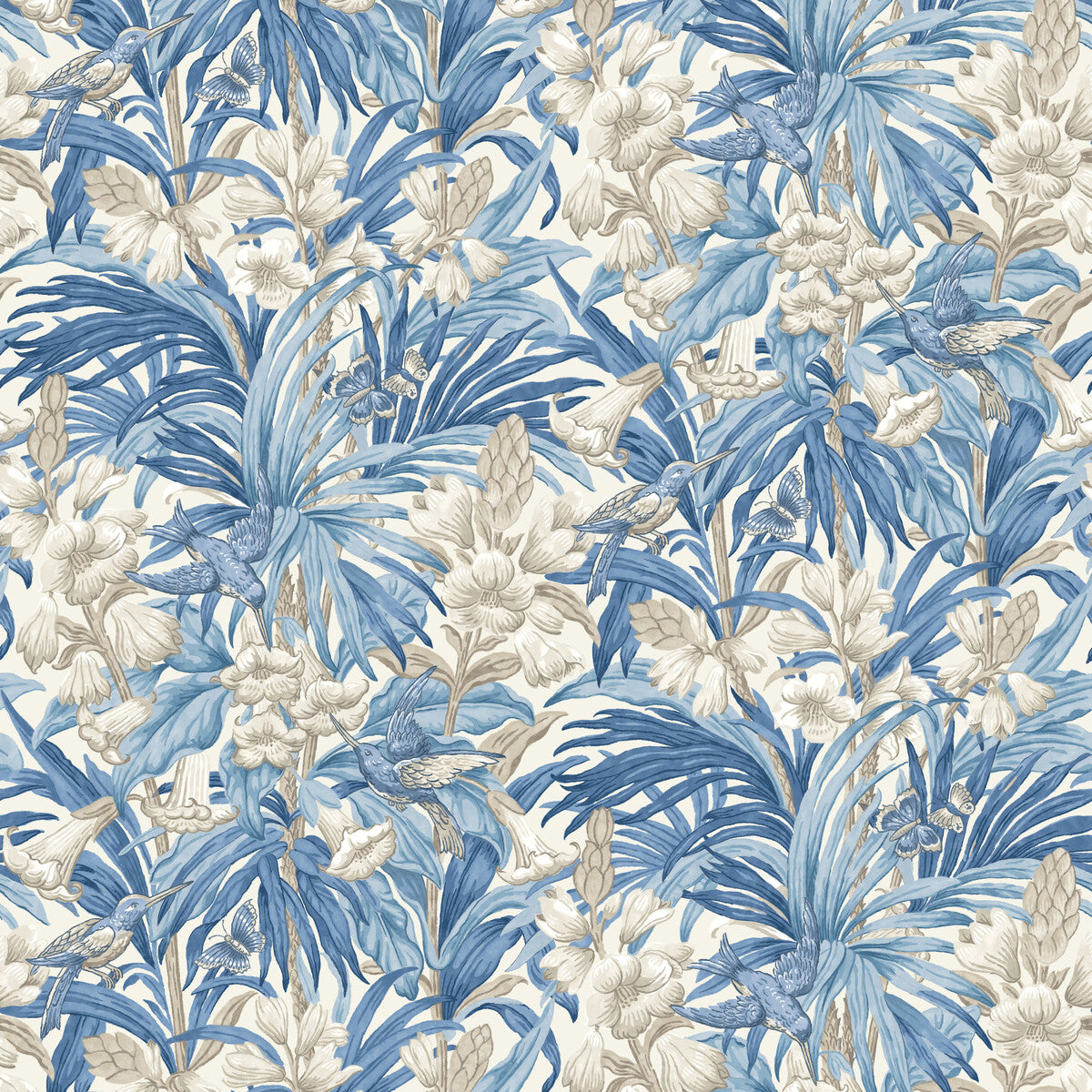 G P & J BAKER BW45103.4.0 TRUMPET FLOWERS BLUE Wallpaper - Eade's Wallpaper