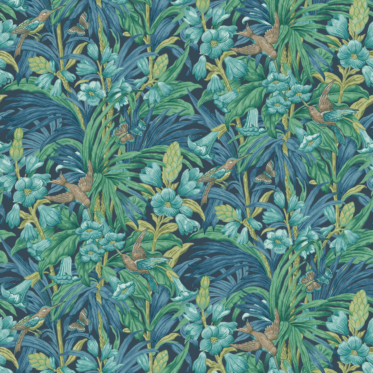 G P & J BAKER BW45103.5.0 TRUMPET FLOWERS INDIGO/TEAL Wallpaper - Eade's Wallpaper