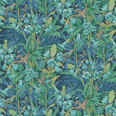 G P & J BAKER BW45103.5.0 TRUMPET FLOWERS INDIGO/TEAL Wallpaper - Eade's Wallpaper