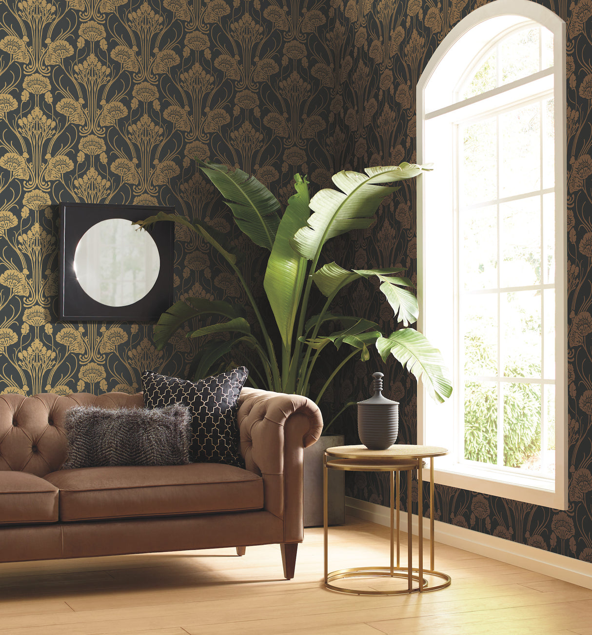 York CA1564 Nouveau Damask Black Wallpaper
