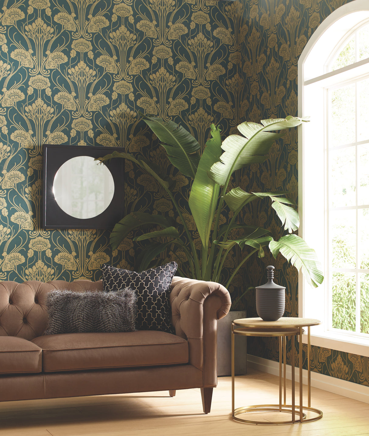 York CA1566 Nouveae Damask Green Wallpaper
