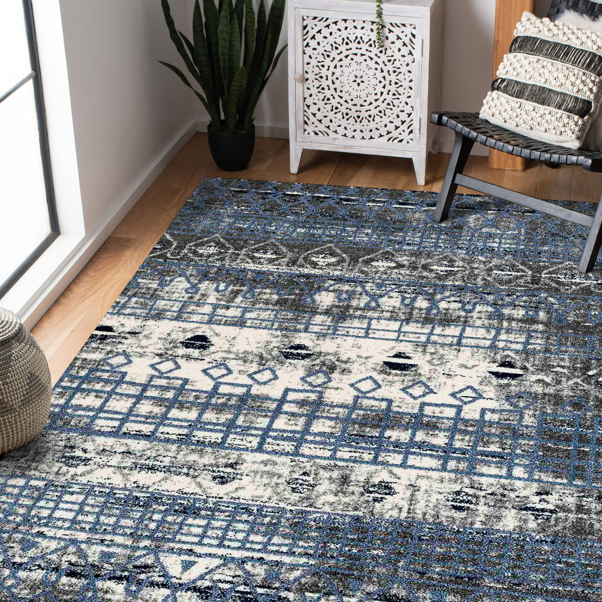 Amer Rugs CAR-1 Caribe Moroccan Inspired /Blue Runner Rug, 2'1" X 6'4" Area Rug