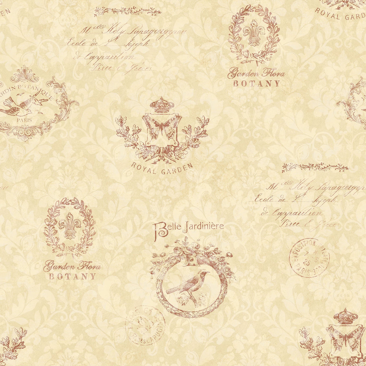 Chesapeake CCB02173 Belle Jardin Dark Red Block Print Wallpaper