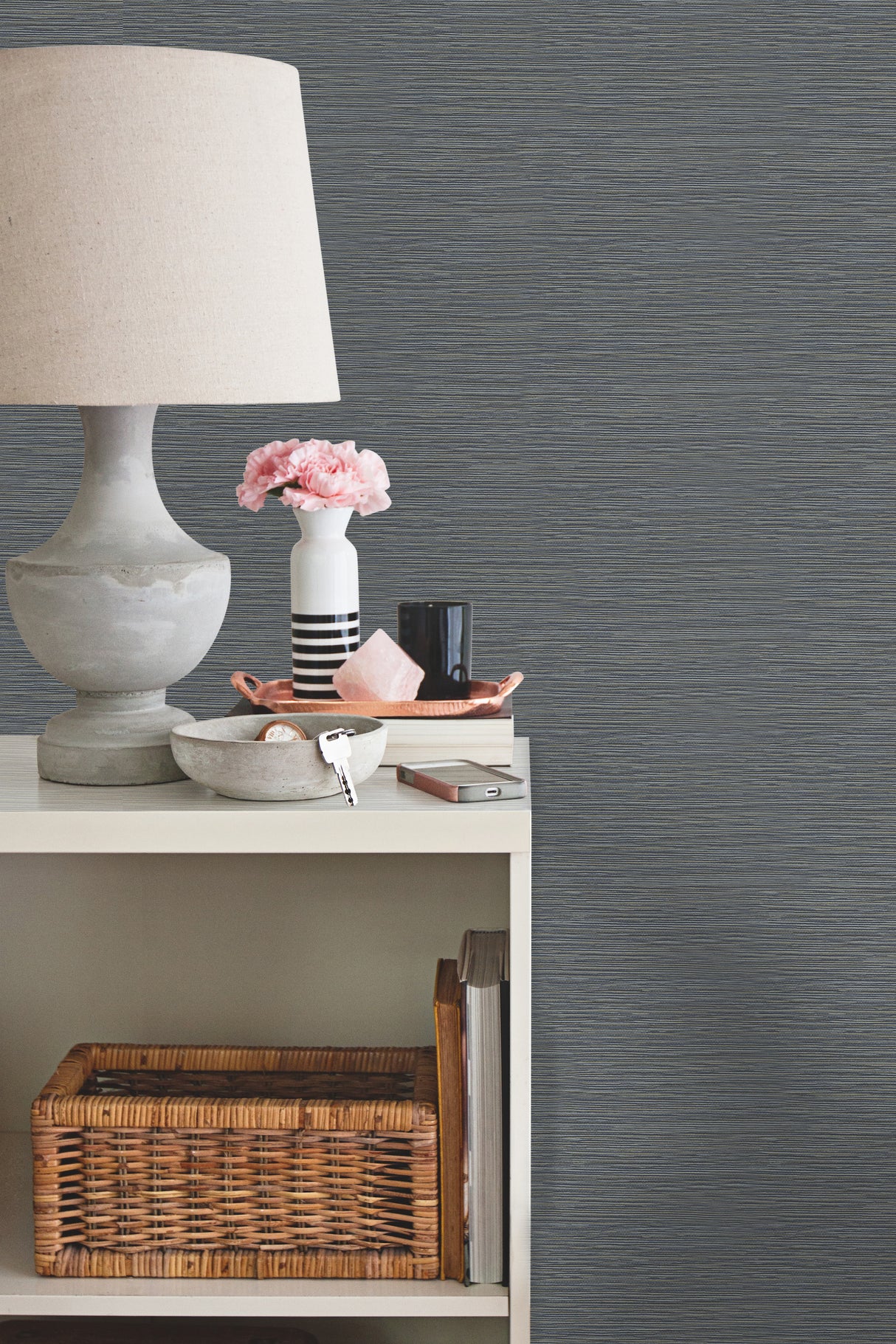 York CD1040N Ramie Weave Grasscloth Dark Blue Metallic Wallpaper