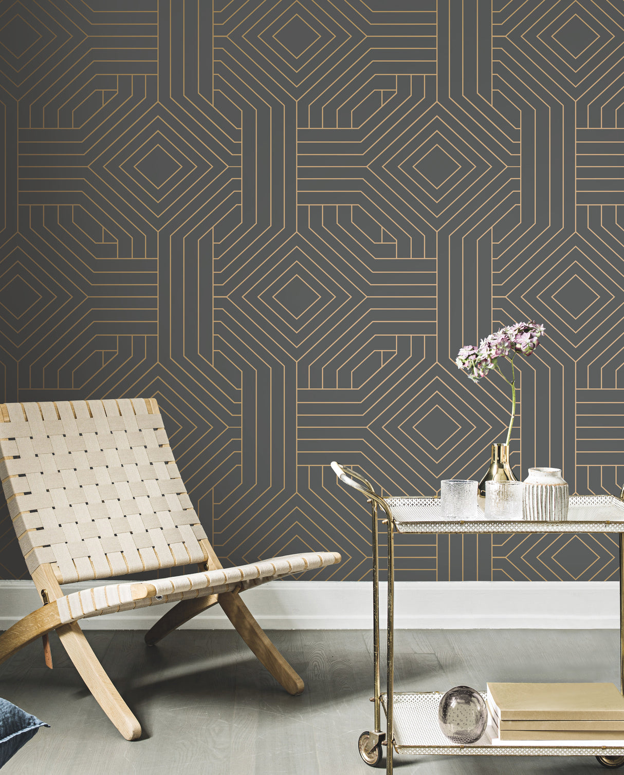 York CI2371 Diverging Diamonds Dark Grey Wallpaper