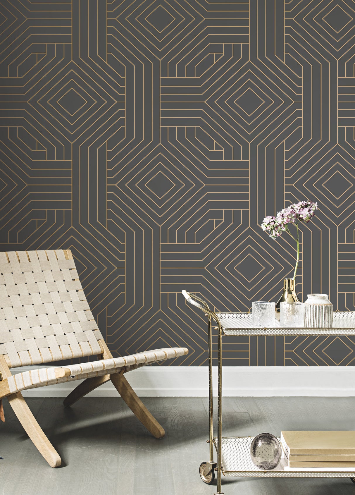 York CI2371 Diverging Diamonds Dark Grey Wallpaper