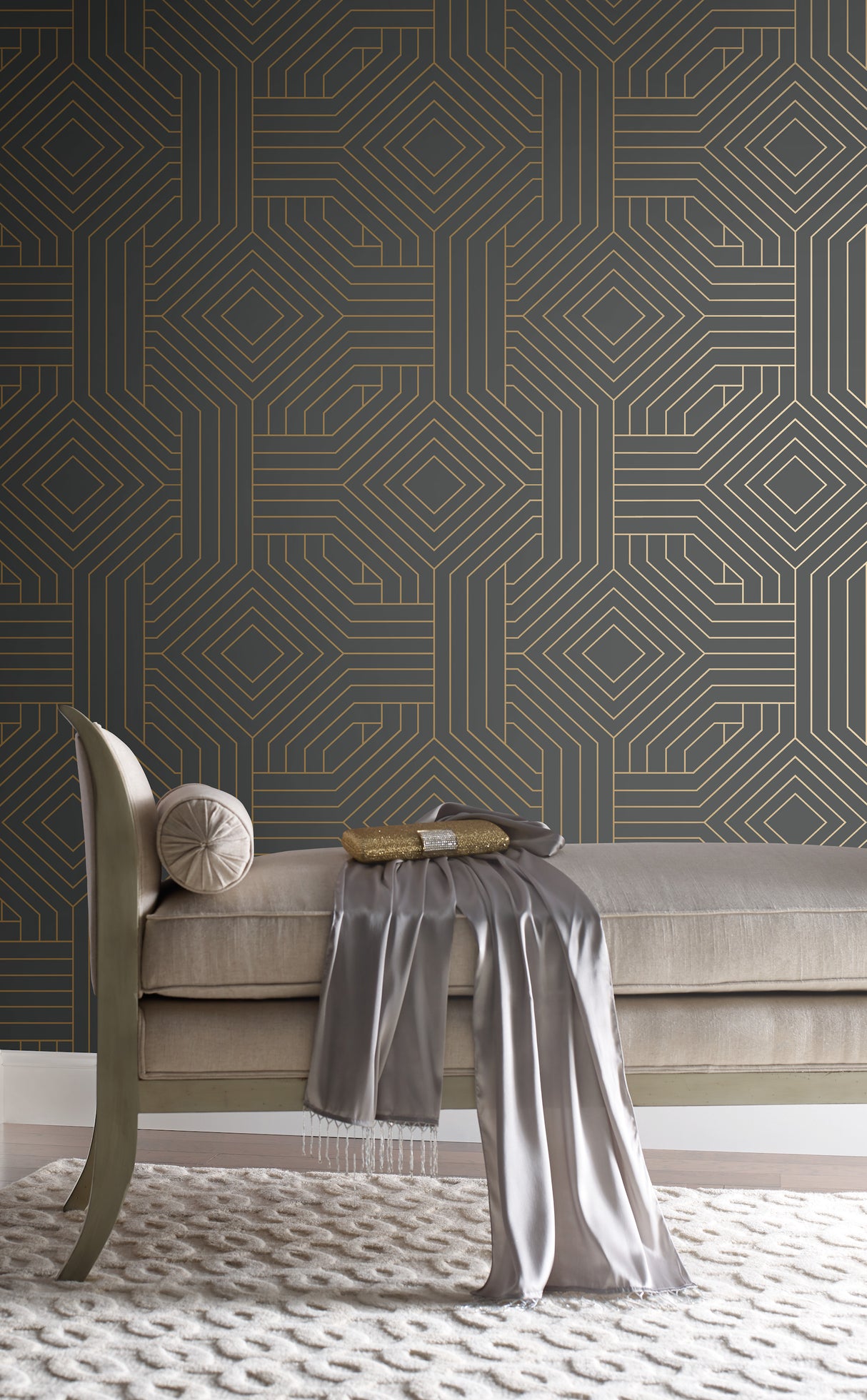 York CI2371 Diverging Diamonds Dark Grey Wallpaper