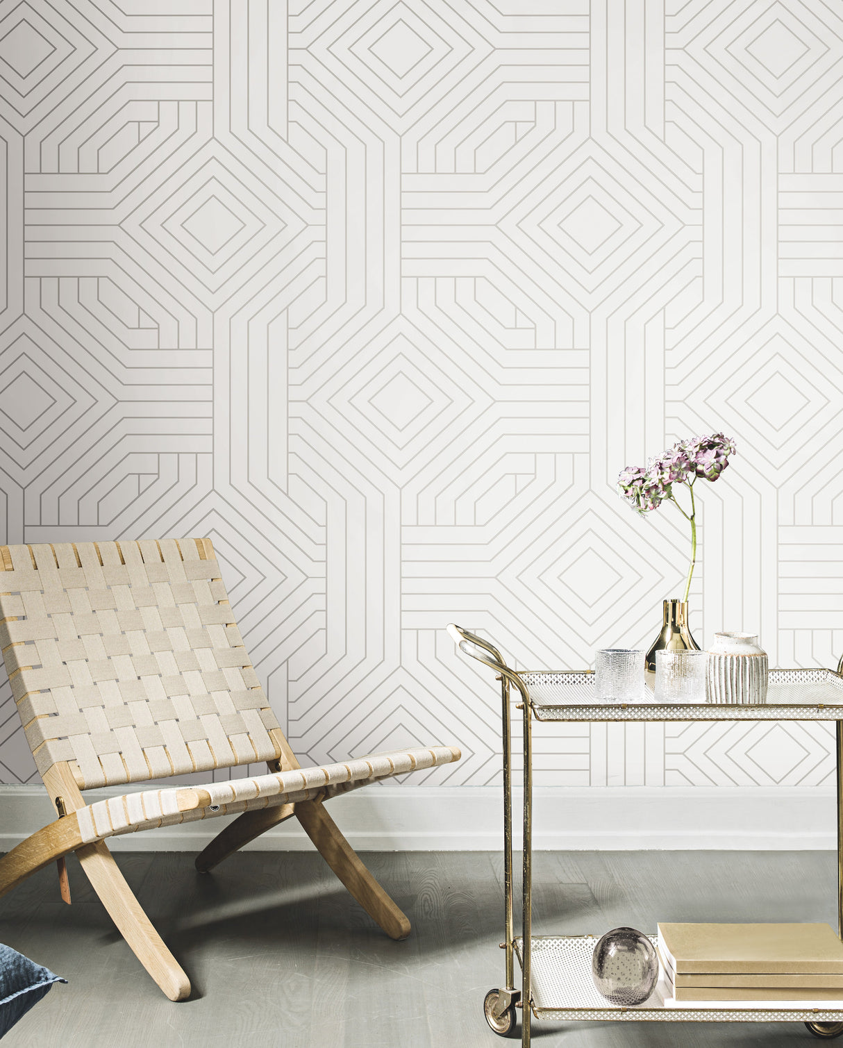 York CI2374 Diverging Diamonds White Wallpaper