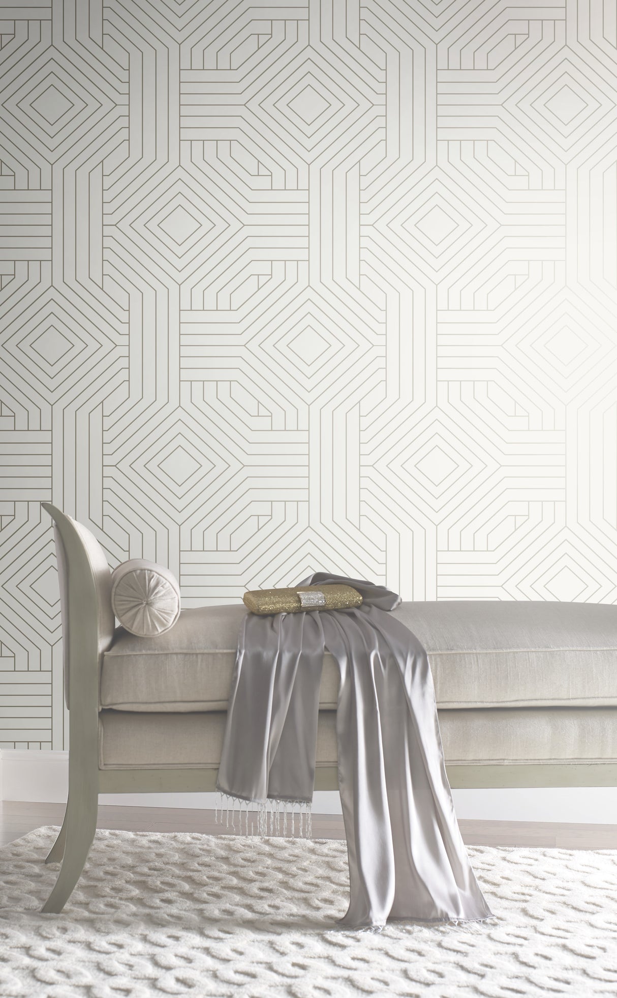 York CI2374 Diverging Diamonds White Wallpaper