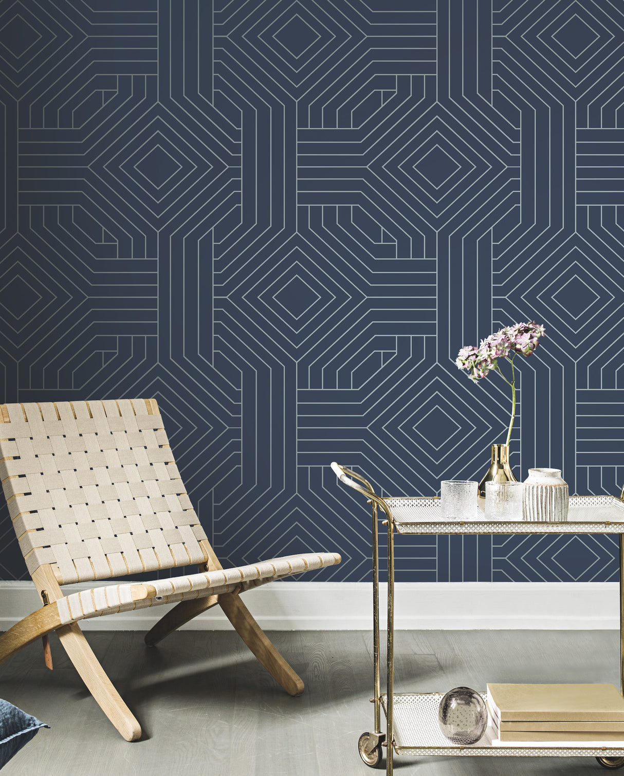 York CI2375 Diverging Diamonds Navy Wallpaper