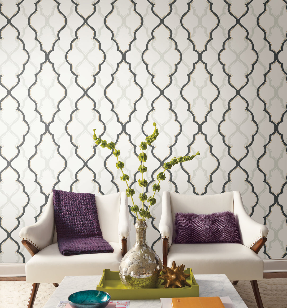 York CI2391 Double Damask White & Black Wallpaper