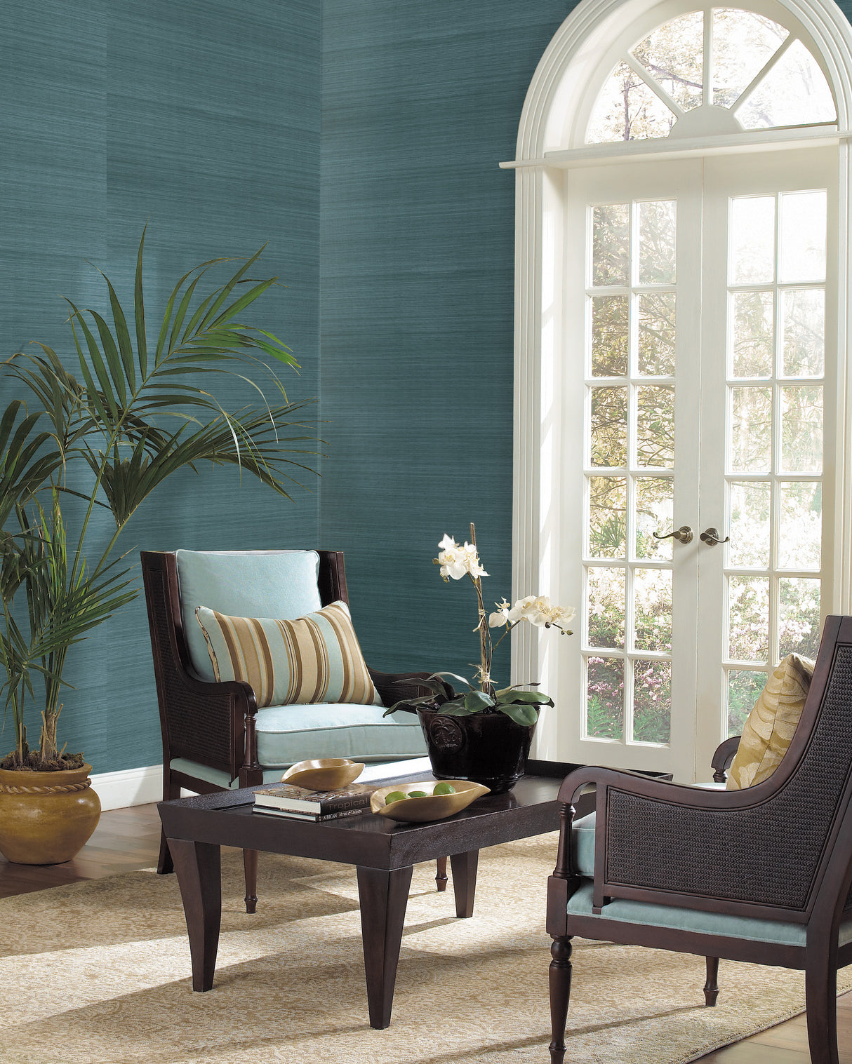 York CL1029 Sisal Twill Grasscloth Teal Wallpaper