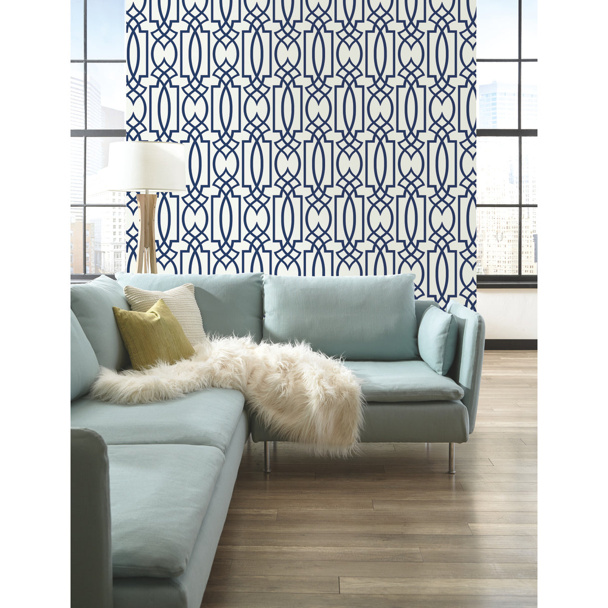 York CM2383 Large Lattice Blue Wallpaper