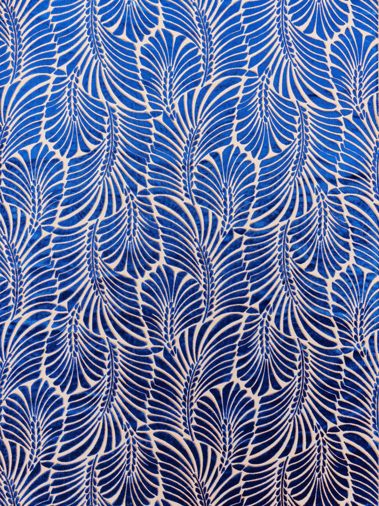 Scalamandre CN 00021523 SAPPHIRE PLUMES SILK VELVET Fabric - Eade's Wallpaper