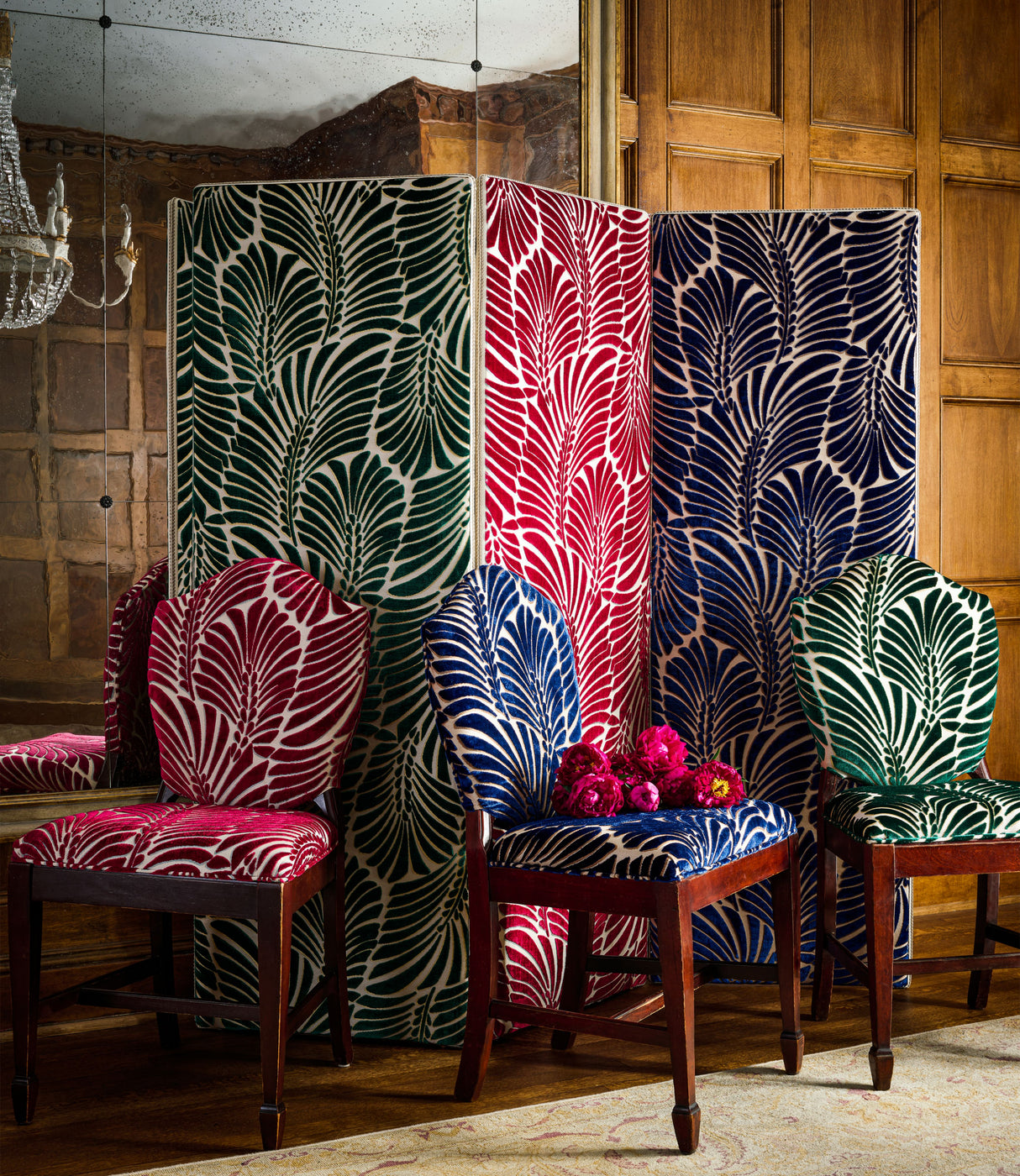Scalamandre CN 00011523 VIRIDIAN PLUMES SILK VELVET Fabric - Eade's Wallpaper