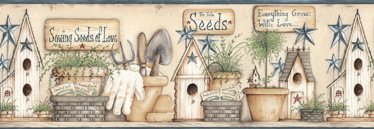 Chesapeake CTR63121B Harlow Blue Everything Grows With Love Border