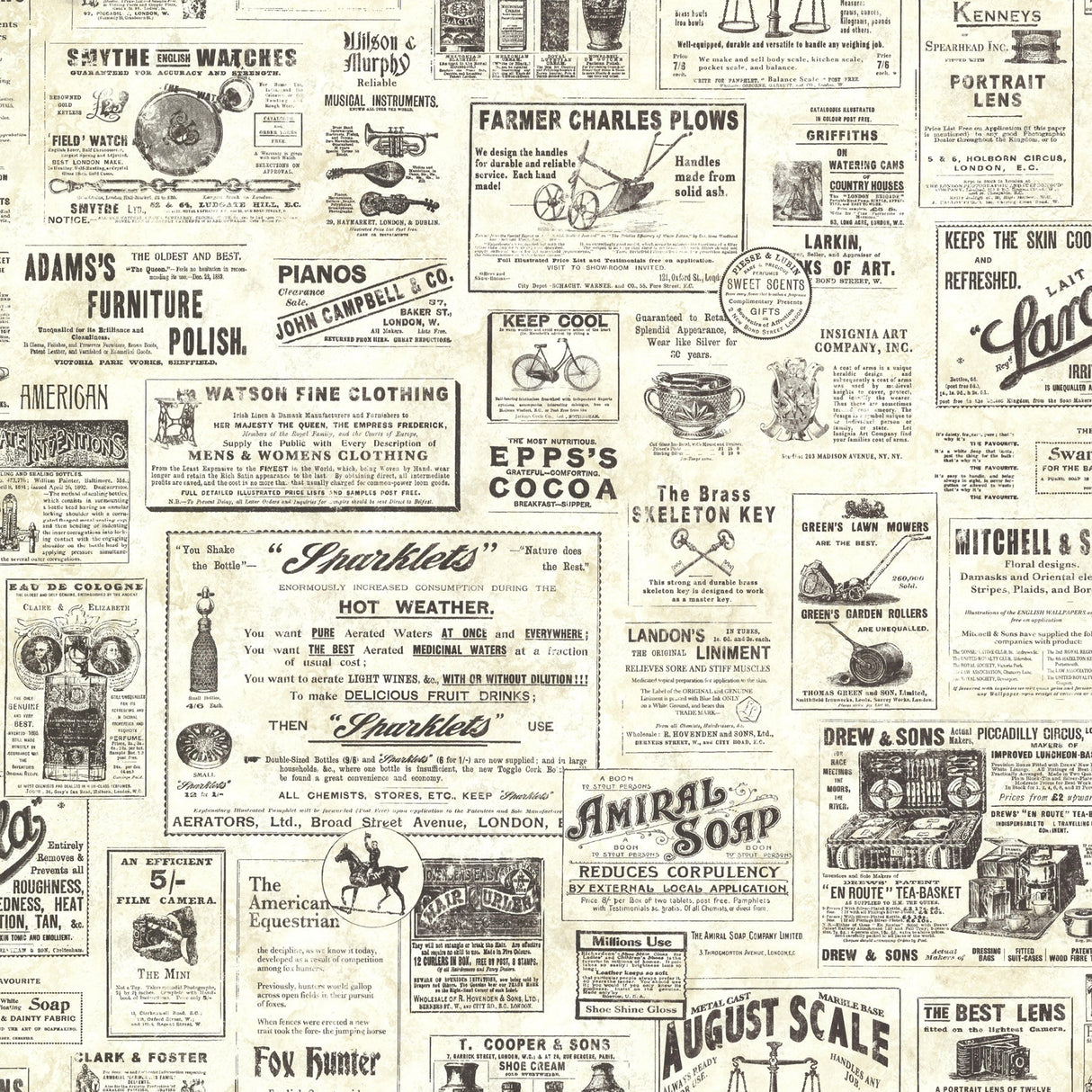 Chesapeake CTR64271 Adamstown Cream Vintage Newspaper Wallpaper