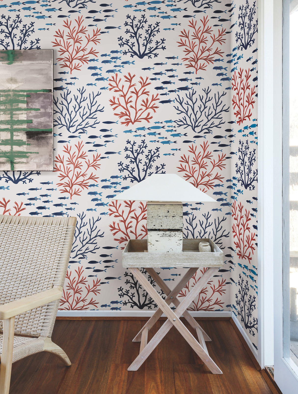 York CV4405 Marine Garden Coral & Navy Wallpaper