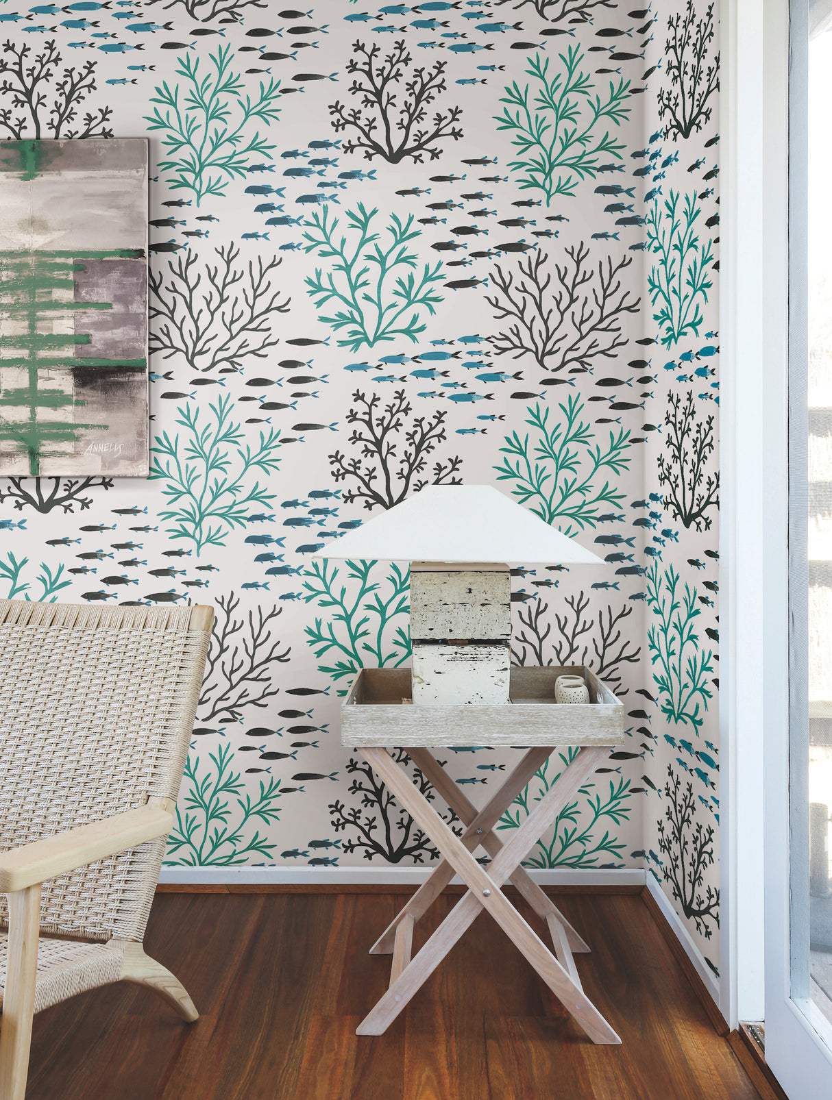 York CV4406 Marine Garden Blue & Brown Wallpaper
