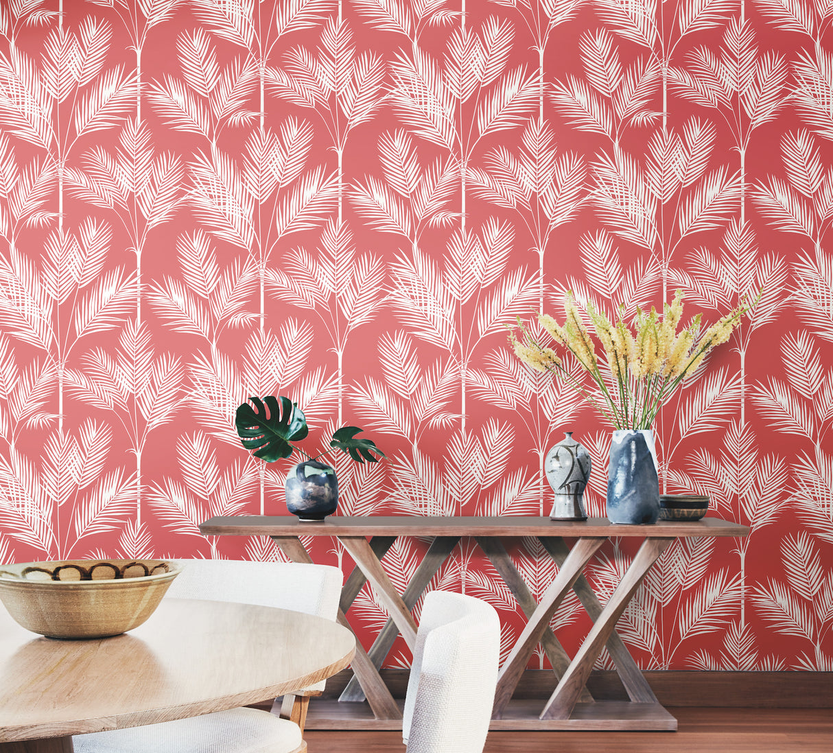 York CV4407 King Palm Silhouette Coral Wallpaper