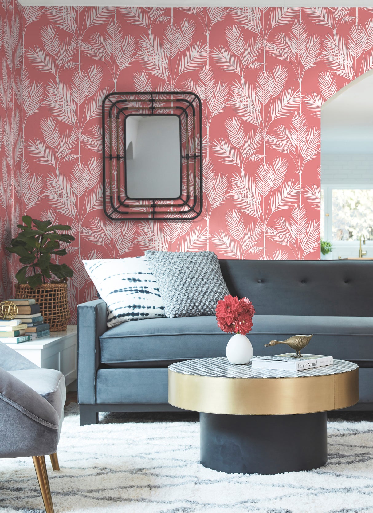 York CV4407 King Palm Silhouette Coral Wallpaper