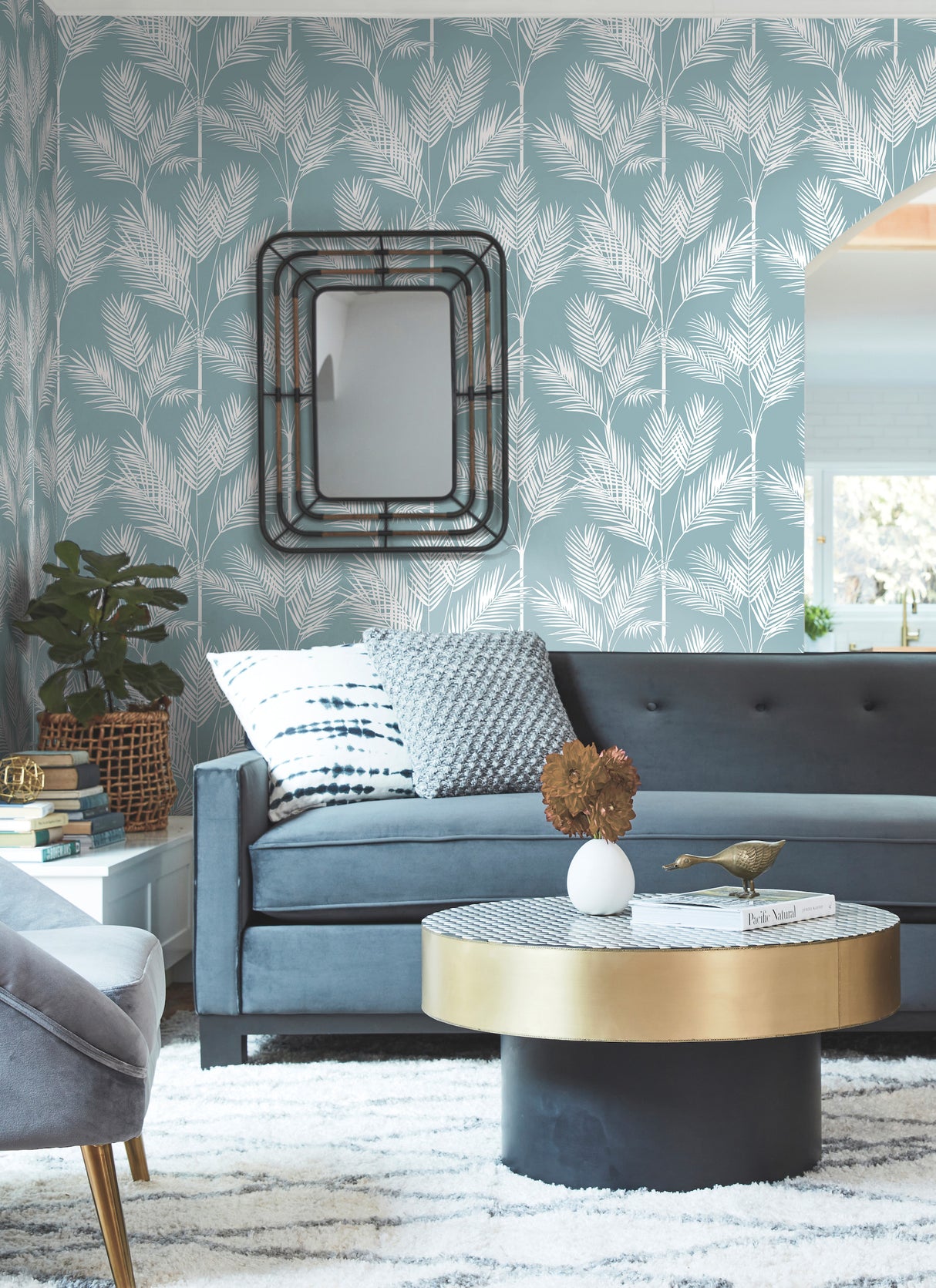 York CV4408 King Palm Silhouette Blue Wallpaper