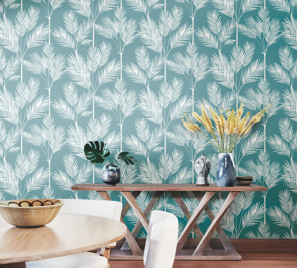 York CV4408 King Palm Silhouette Blue Wallpaper