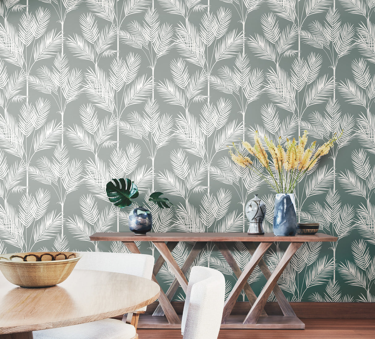 York CV4412 King Palm Silhouette Grey Wallpaper