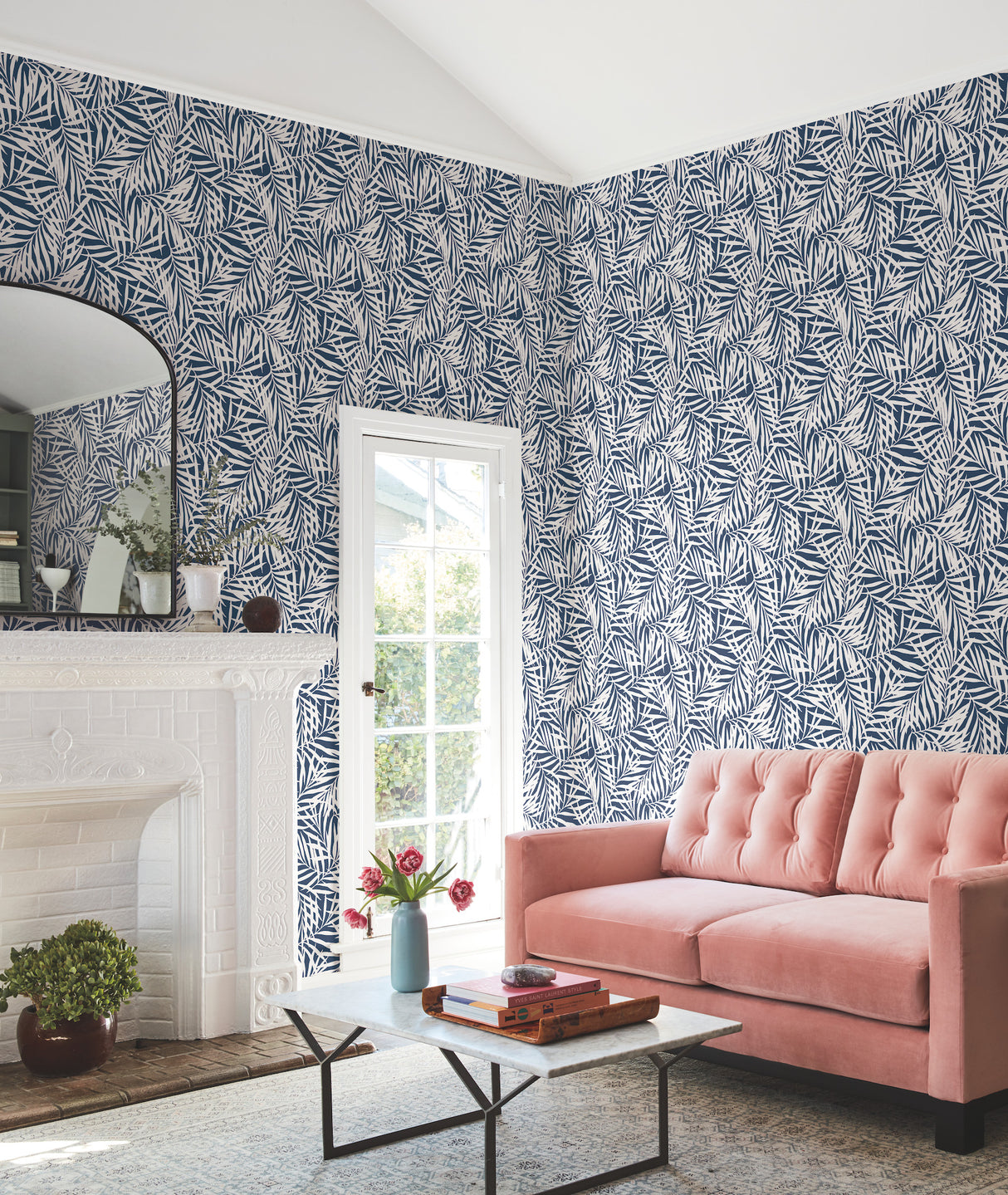 York CV4432 Oahu Fronds Navy & White Wallpaper