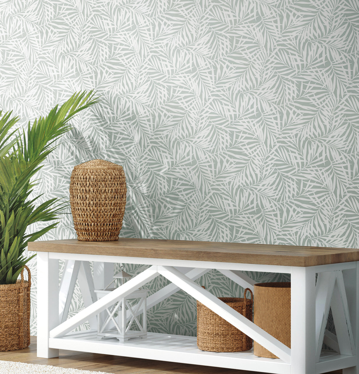 York CV4434 Oahu Fronds Light Green & White Wallpaper