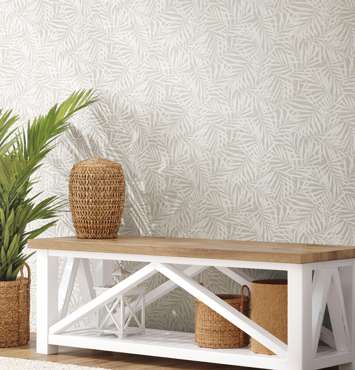 York CV4436 Oahu Fronds Cream & Off White Wallpaper