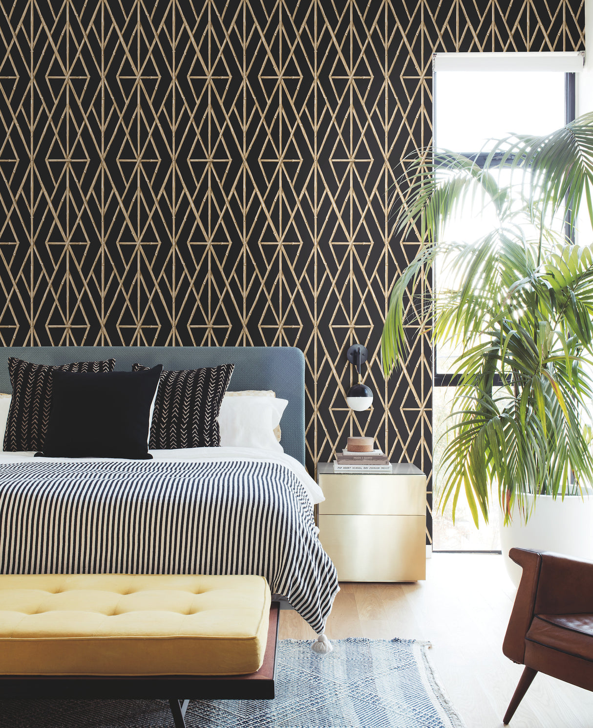 York CV4448 Riviera Bamboo Trellis Black Wallpaper