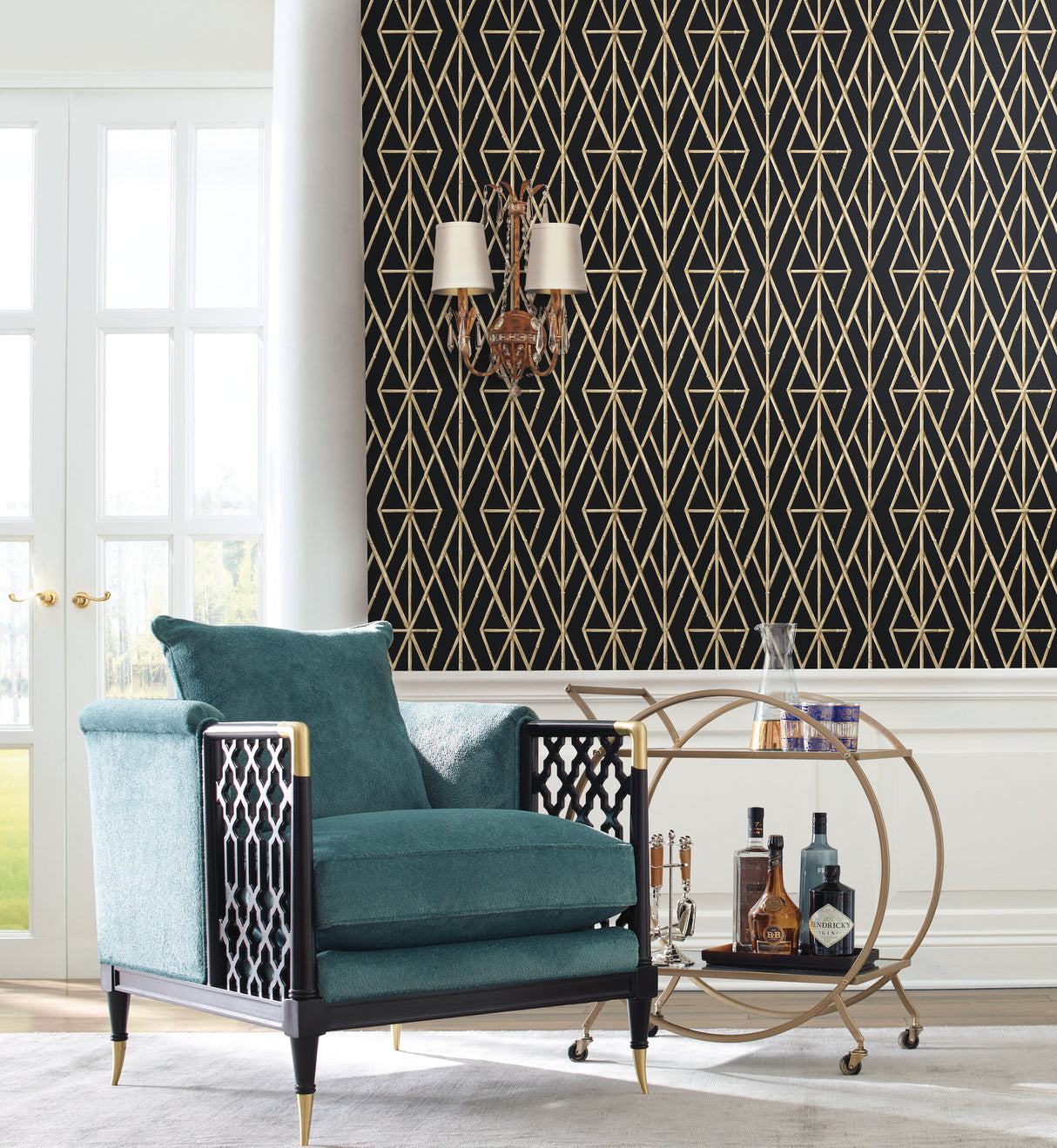 York CV4448 Riviera Bamboo Trellis Black Wallpaper