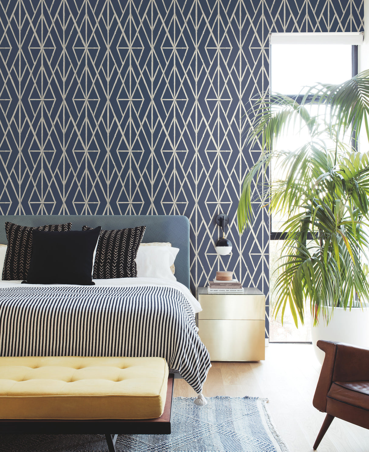 York CV4449 Riviera Bamboo Trellis Navy Wallpaper