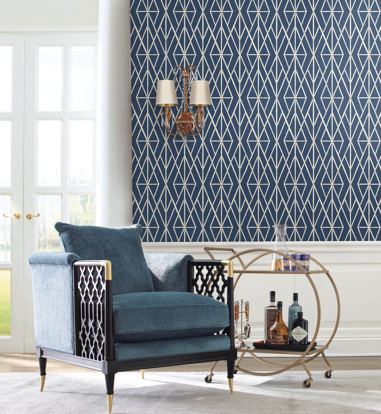 York CV4449 Riviera Bamboo Trellis Navy Wallpaper
