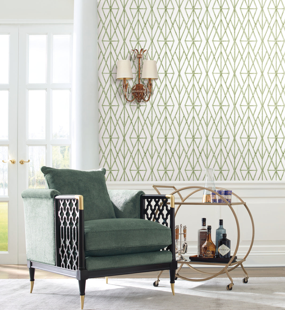 York CV4451 Riviera Bamboo Trellis Green Wallpaper